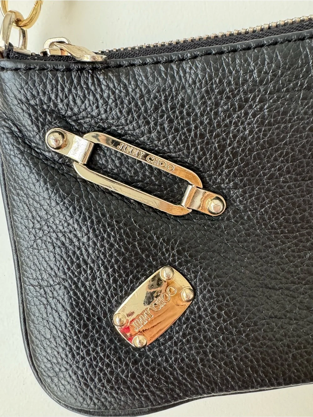 Vintage Rare Y2K Jimmy Choo Black Leather Shoulder Bag with Gold Hardware